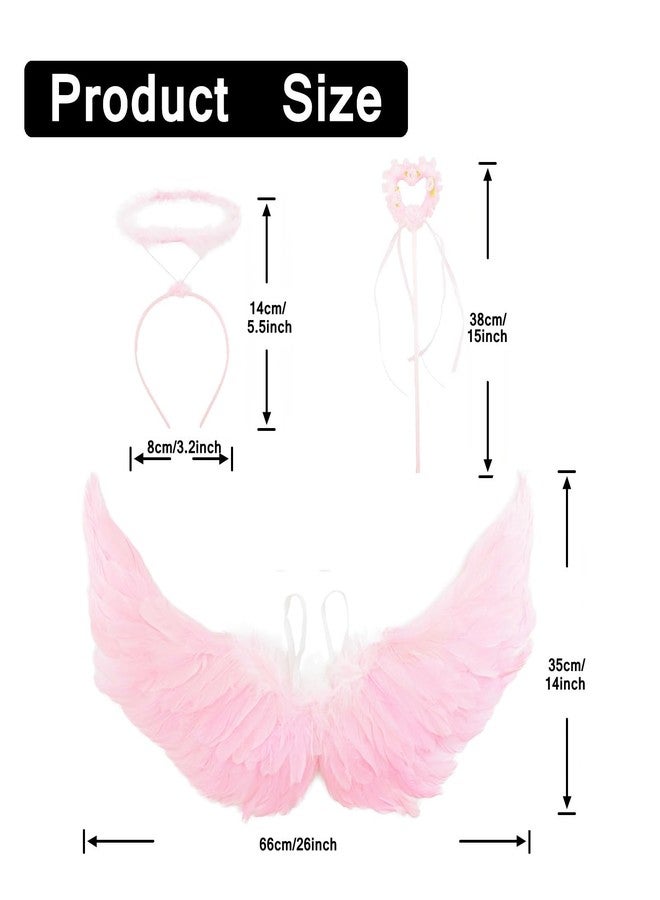 Nishine 26x14 inch Angel Feather Wing Halo and Wand Costume Set Cosplay Halloween Party Favor (Pink) - Image 2